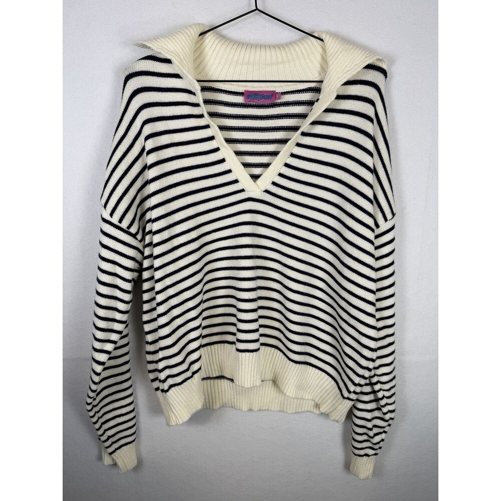 Edikted Womens Size Medium Striped Knit Sweater V Neck Long Sleeve Pullover Top